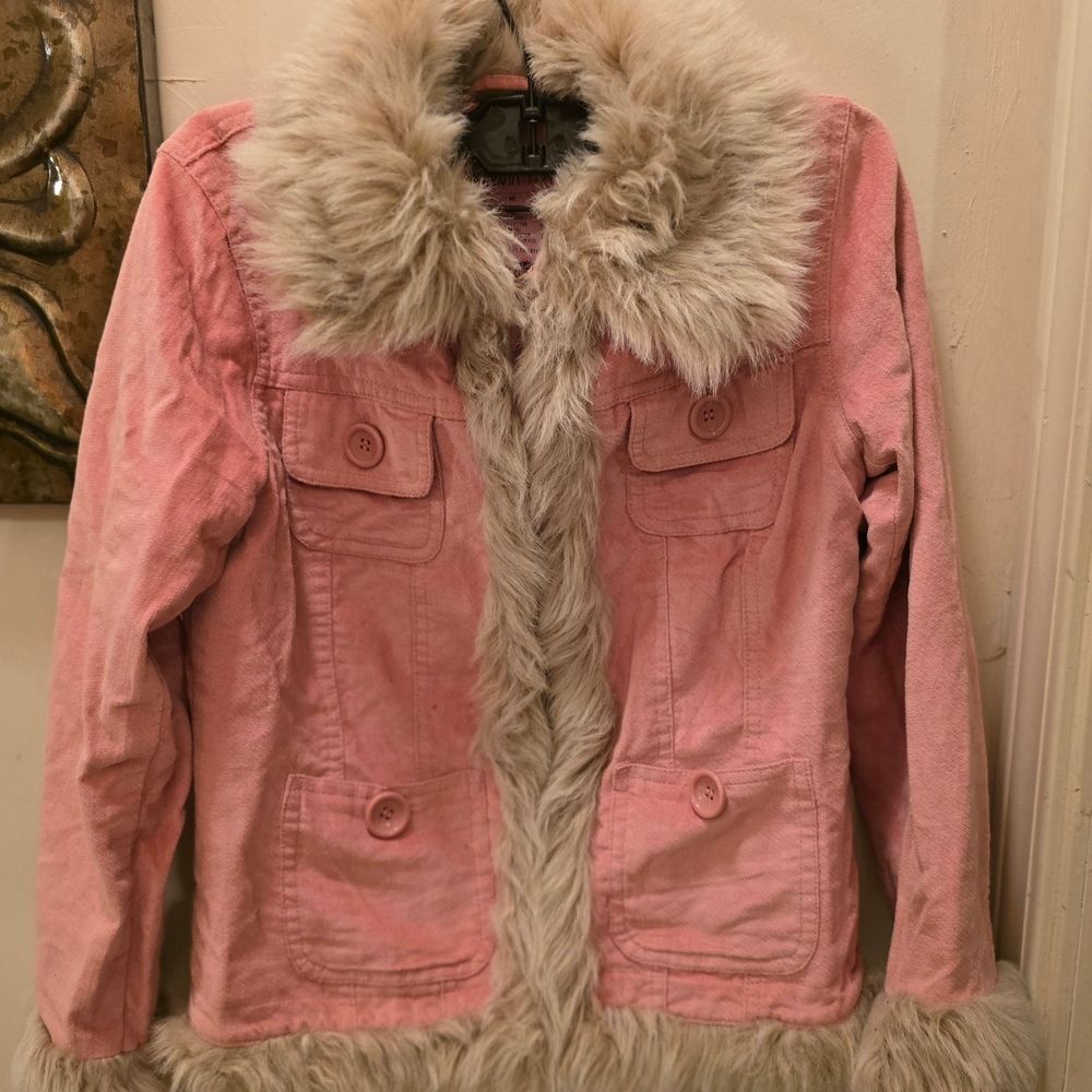 🧡 BB Dakota Pink Kids Jacket with Faux Fur Trim M